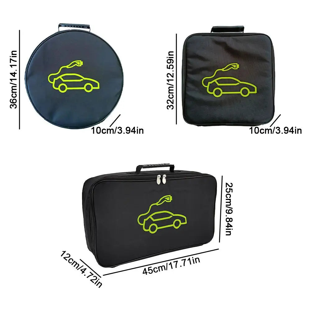 Car charging cable bag with size details