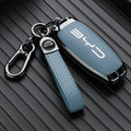 Leather metal key case with keychain for BYD