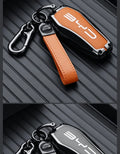 Compact leather metal key case for BYD