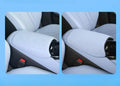 Light blue arm rest cover shown before and after use for clean and stylish car interior protection