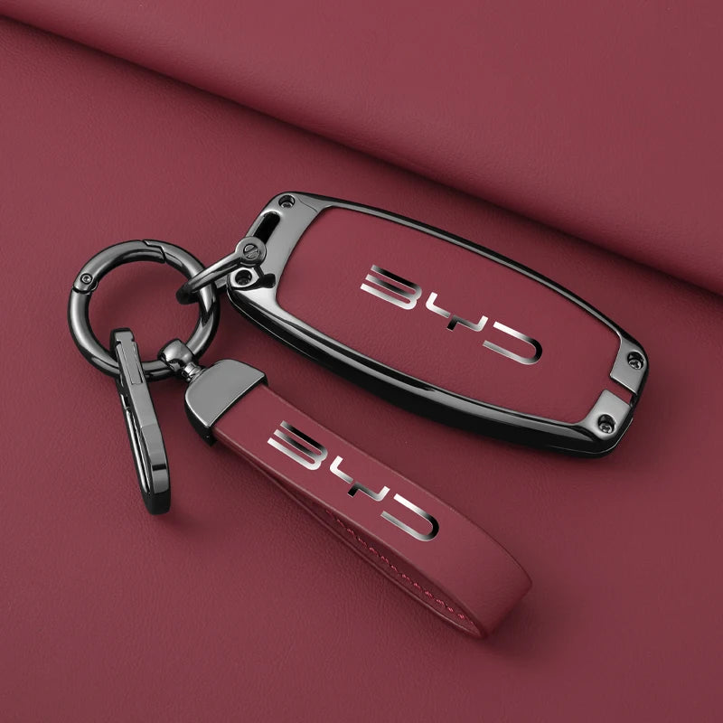 Maroon leather key case for BYD Atto 3