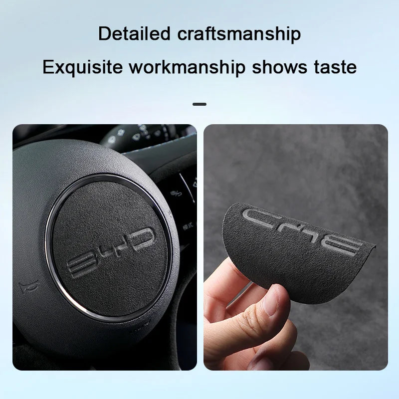 Suede Steering Wheel Sticker for BYD Yuan PLUS, Seal, Dolphin, Seagull – Alcantara Material